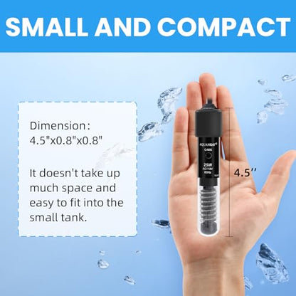 AQUANEAT Aquarium Heater, 25W Small Betta Fish Tank Heater, Mini Preset Water Thermostat with a Thermometer - size: 25W