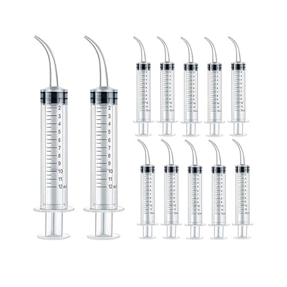 12 Pack Dental Syringe Disposable 12ml Dental Irrigation Syringe with Curved Tip for Oral, Dental Care, Tonsil Stone Squirt, Feed Pet, Liquid Injection, Oil, Glue, With Clear Measurement (C 12 Pack 12ml) - size: C 12 Pack 12ml