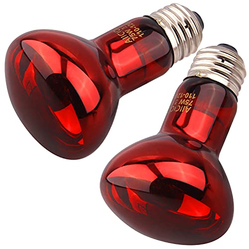 Aiicioo Reptile Red Night Light Bulb - 75W Reptile Heat Lamp Bulb Infrared Basking Spot Lamp for Bearded Dragon Lizard Turtle Hermit Crab Leopard Gecko Snake Chameleon Tank - color: ['Red'], size: ['75W']