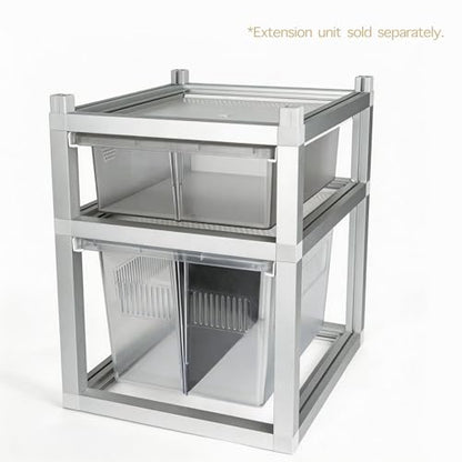 Stackable Reptile Rack with Base, 13x10x4 Inch Drawer Bin Enclosure with PE Sliding Bin and Ventilated Lid, Modular Reptile Rack Habitat for Ground Reptiles – Compatible with 13x10x8 Rack System - size: 13x10x4-base