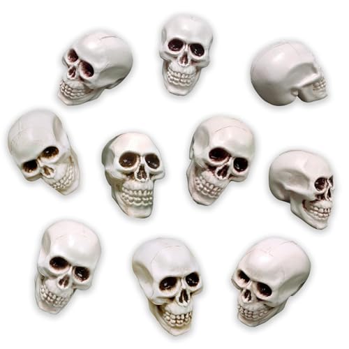 Plastic Realistic Miniature Skulls, Halloween Decoration 10pcs Spooky Small Skeleton Head for Diorama Terrarium Haunted House