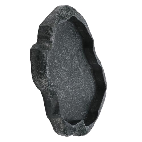 Resin Rock Reptile Food and Water Bowl, Terrarium Dish for Bearded Dragon, Leopard Gecko, Lizard, Tortoise Feeder Accessories - color: Dark green M