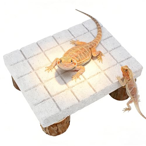 Bearded Dragon Shedding Rock, Bearded Dragon Basking Platform with Calcium Stone & Wooden Pile, Reptile Claw Grinding Block for Dead Skin Removal, Bearded Dragon Tank Accessories for Terrarium Habitat