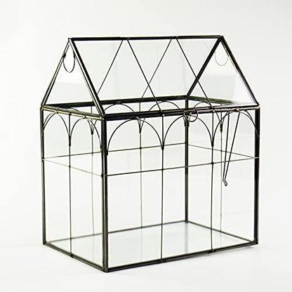Large Tall Plant Greenhouse Terrarium Glass with Lid, 8.7"X5.9"X10.6" Inches Indoor Tabletop Orchid Succulent Cacti Terrarium Kit NA (House Black A)