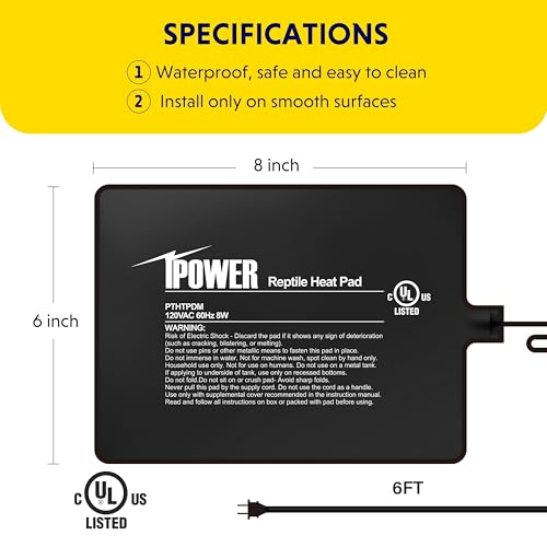 iPower 6x8 Inch Reptile Heating Pad with LCD Digital Aquarium Thermometer, Under Tank Heater Warmer Heat Mat for Turtles, Lizards, Frogs, Snakes - color: Black/Heat Pad + Thermometer, size: 6" x 8"