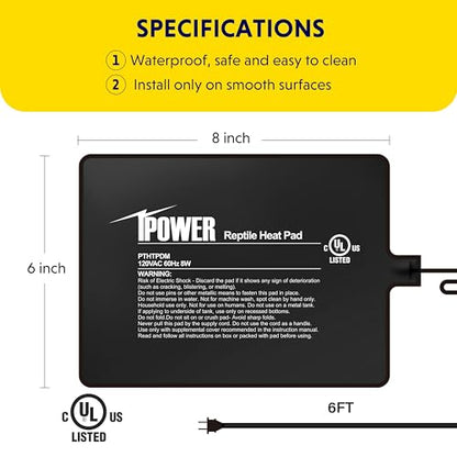 iPower 6x8 Inch Reptile Heating Pad with LCD Digital Aquarium Thermometer, Under Tank Heater Warmer Heat Mat for Turtles, Lizards, Frogs, Snakes - color: Black/Heat Pad + Thermometer, size: 6" x 8"