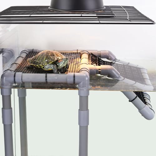 Extra Large Turtle Basking Platform, Aquatic Turtle Tank Accessories with Non-Slip Ramp, PVC Standing Dock for 75-120 Gallon Tanks - size: Basking Platform 13.4" W × 7.7" D