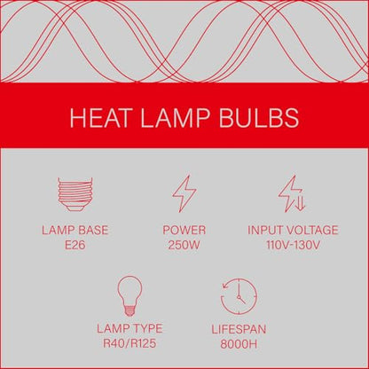 Incandescent R40 Reflector Infrared Lamp, Explosion Proof Clear Glass, E26 Base, Heat Lamp Bulb 250W for Reptiles, Turtles, Pets, Calves and Lambs, Chicks and Bathroom, 2 Pack (R40INC)