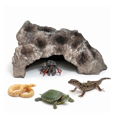 Reptile Rock Cave Hideout, Simulation Natural Rock Habitat Decor, Resin Reptile Hide Cave for Lizard, Gecko, Bearded Dragon, Snake, Tortoise, Amphibians Tank Accessories Decoration - color: Rock-M