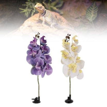 2pcs Artificial Terrarium Plant, Aquarium Reptile Plant with Suction Cup Bendable Terrarium Decoration Plant Flower for Aquarium Lizards Spiders Snakes