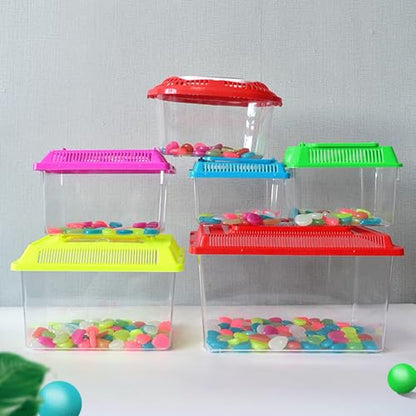 Portable Reptiles Keeper Tanks with Removable Lid and Feeding Port Enclosure Ventilated Design Clear Reptiless Habitat Portable Reptiless Breeding Box Geckoss Terrarium with Ventilation - size: 27x17x14cm