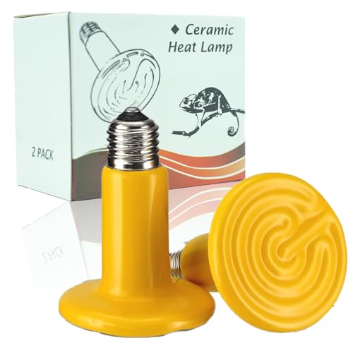 JZNCHP-Reptile Heat lamp-Ceramic Heat emitter-Bearded Dragon Tank Accessories 75W Yellow Infrared Bulb Emitter Lamp for Pet Heat lamp for Chickens(2-Pack)