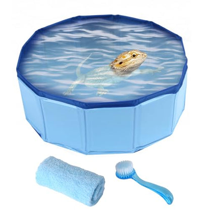 Foldable Bearded Dragon Bathtub, Bearded Dragon Pool, Bearded Dragon Bathtub with Soft Brush and Towel Set Reptile Accessories