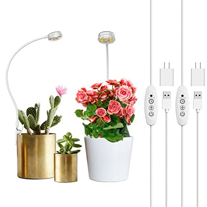 SANSI Grow Lights for Indoor Plants, LED Pot Clip Plant Light for Growing, 4000K Full Spectrum Plant Growing Lamp with 4-Level Dimmable, Auto On Off Timing 3 6 12 Hrs for Small Plants, White 5V 2-Pack - size: 2-Pack
