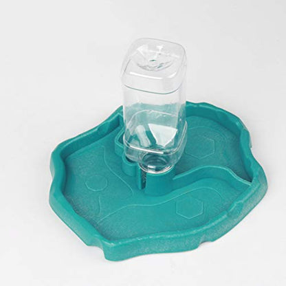POPETPOP Reptile Water Dispenser-Reptile Waterer Automatic Refilling Water Dispenser Tortoise Lizard Turtle Feeding Water Bowl with Bottle(Blue)