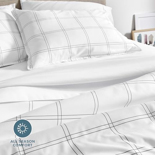 Bare Home Bedding Duvet Cover Extra Long Size - Premium 1800 Super Soft Collection - Lightweight, Cooling - Soft Textured (Twin/Twin XL, Modern Plaid - White/Grey) - color: 36 - Modern Plaid - White/Grey (No Comforter), size: Twin/Twin XL
