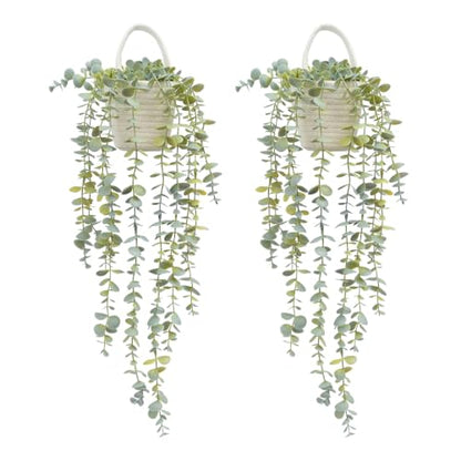 Fake Hanging Plant, Eucalyptus in Wall Woven Planters | Artificial Faux Plants, Soft Green, Cotton Hanger, 2PCS, Indoor Decor - size: Cotton Hanger-2PCS