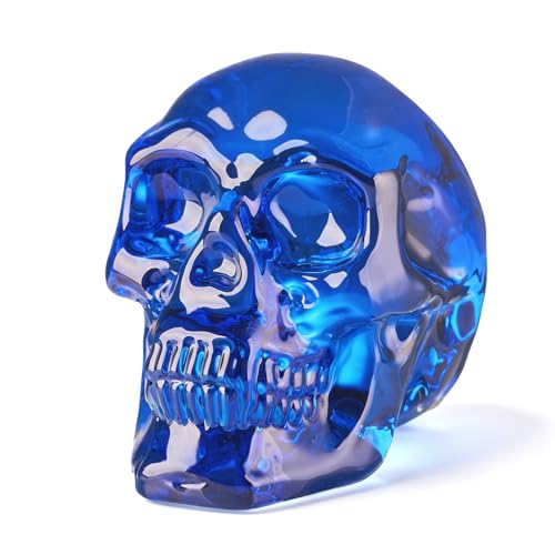 Glass Model Statue for Halloween Decor Indoor Blue Crystal Skull Office Decorative Figurine for Women Men Halloween Decorations Head Figurine Decoration Gift Paperweight (Blue Skull) - color: Blue Skull