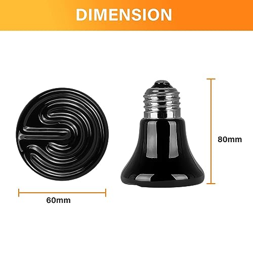 Simple Deluxe 50W (Mini) Ceramic Heat Emitter Reptile Heat Lamp Bulb No Light Emitting Brooder Coop Heater for Amphibian Pet & Incubating Chicken, Black, 1-Pack - size: 50 Watts, style: 1 Pack