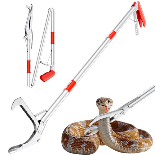 Likorlove 50" Collapsible Snake Grabber Tongs, Stainless Steel Snake Catcher Tool with Wide Jaws & Non-Slip Handle – Humane Reptile Handling Tool for Home, Yard & Outdoor Safety - color: Red
