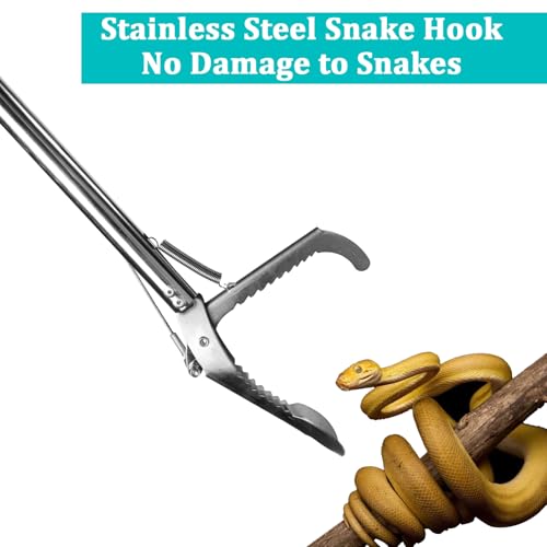 Snake Grabber Tool, 78 Inch Heavy Duty Snake Tongs, Stainless Steel Reptile Catcher Grabber with Anti-Slip Grip, Wide Jaw Multi-Function Handling Tool with Lock, Gloves