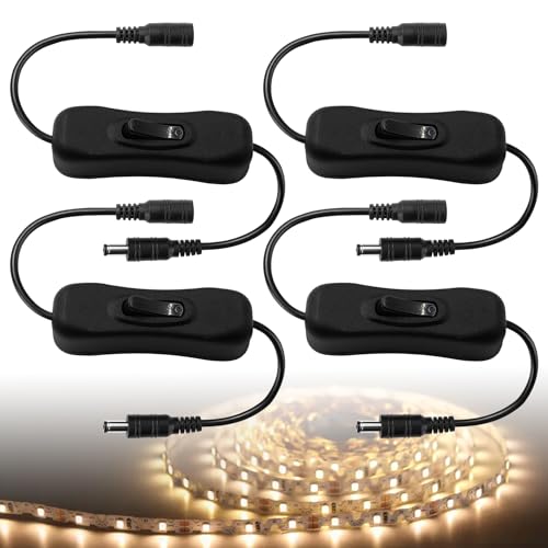 4PCS LED Strip DC Inline On/Off Switch Cable 12V 5.5x2.1mm Male to Female DC Power Switch for LED Strip Light - color: 4PCS On/Off Switch Cable