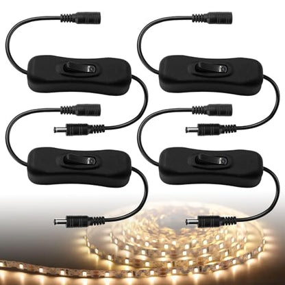 4PCS LED Strip DC Inline On/Off Switch Cable 12V 5.5x2.1mm Male to Female DC Power Switch for LED Strip Light - color: 4PCS On/Off Switch Cable