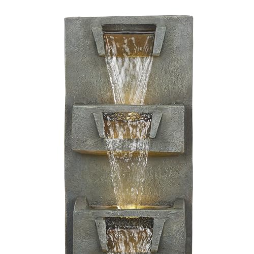 Alpine Corporation TZL406 33" 3 Tier Basin Cascading Fountain with LED Lights, Outdoor Water Feature for Garden, Patio, Backyard & Home Decor, Elegant Waterfall Design, Gray - style: 33"H - Gray 4-Tier w/ LEDs