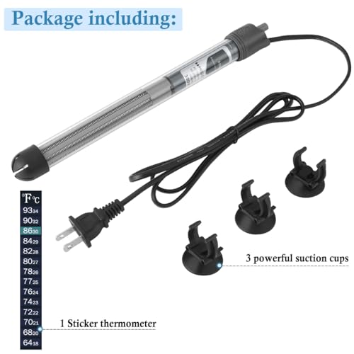 HITOP 300W Adjustable Aquarium Heater, Submersible Fish Tank Heater Thermostat with Suction Cups for 45-65Gal - size: 10.4in-300w