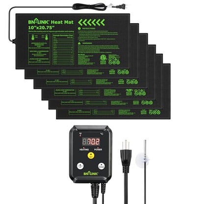BN-LINK Seedling Heat Mat with Thermostat Controller Combo Set,6 Pack 10" x 20.75" Plant Heating Mat for Seed Starting with Temperature Control for Indoor Growing, Plants Germination