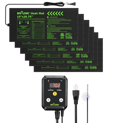 BN-LINK Seedling Heat Mat with Thermostat Controller Combo Set,6 Pack 10" x 20.75" Plant Heating Mat for Seed Starting with Temperature Control for Indoor Growing, Plants Germination