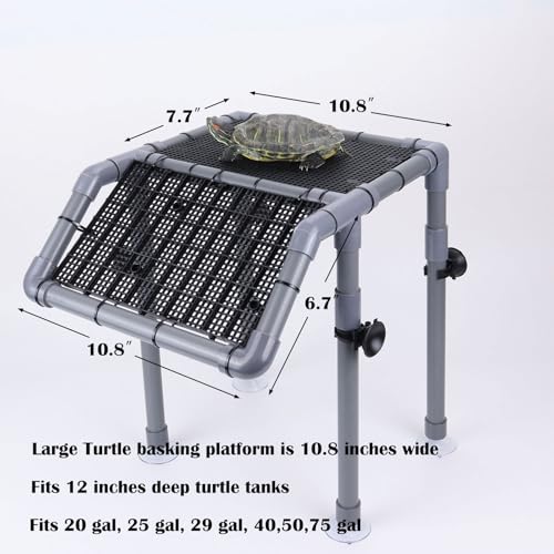 Large Turtle Basking Platform, Sturdy Standing Dock with Non-Slip Ramp, Aquatic Turtle Resting Area for 25/29/40/55 Gal, Gray/Black - size: Basking Platform 10.8" W × 7.7" D