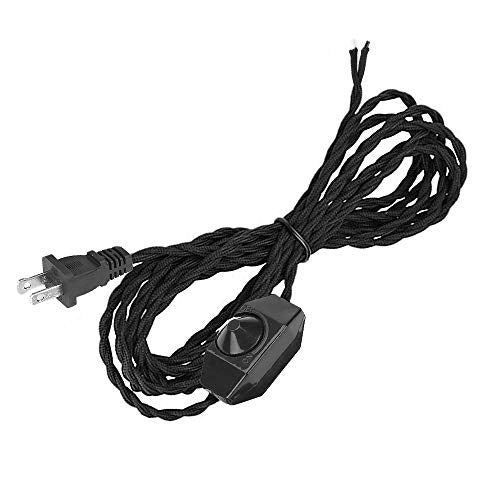 SKIVTGLAMP 8.2' Braided Wire with Dimmer Weave Rope for DIY Retro Style Replacement Open Wires Dimmable Switch Plug-in Cord（Black） - color: Black