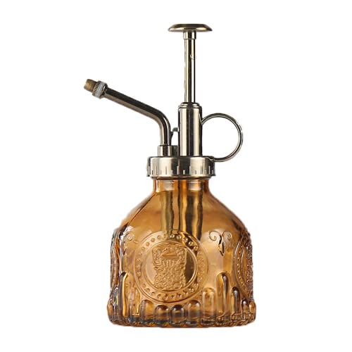 Plant Mister in Glass 200ML, Small Spray Bottle with Plastic Top Pump, Fine Mist Decorative Sprayer Tiny Watering Can Gift for Indoor Outdoor Succulent House Plant (Brown) - color: Brown