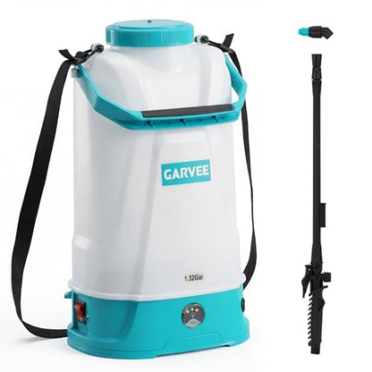 1.32 Gallon Battery Powered Sprayer with Adjustable Shoulder Strap, 0-60 PSI Adjustable Pressure, Electric Sprayer with 1 Nozzles and 1 Wands, 12V 2Ah Battery, Wide Mouth Lid for Weeding, Spraying - size: 1.32 Gal