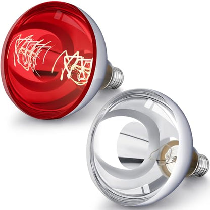 VIHOSE 2 Pack 250 Watt Heat Lamp 120v R40 Heat Lamp Bulbs Glass Incandescent Light Bulbs Incandescent Heating Lightbulbs for Reptiles Chicks Food Puppies Bathroom, Use E26 Base (Silver, Red) - color: Silver, Red