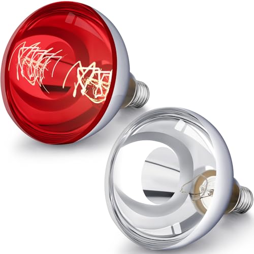 VIHOSE 2 Pack 250 Watt Heat Lamp 120v R40 Heat Lamp Bulbs Glass Incandescent Light Bulbs Incandescent Heating Lightbulbs for Reptiles Chicks Food Puppies Bathroom, Use E26 Base (Silver, Red) - color: Silver, Red