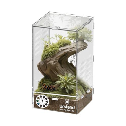 Jumping Spider Enclosure, Front-Opening Acrylic Spider Terrarium with Magnetic Door,Laser-Cut Biomimetic Ventilation System, Escape-Proof for Feeder Insects (6.5"x6.5"x12") - size: 6.5"x6.5"x12"