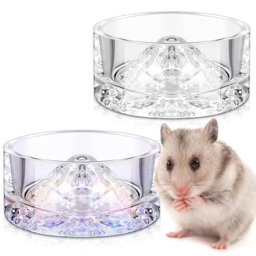 Baderke 2 Pcs Hamster Water Bowls Glass Hamster Food Bowls 35ml Mountain Style Drinking Container Anti Turning for Guinea Pig Gerbils Mice Rats Chinchilla Small Pets(Clear and Rainbow) - color: Clear and Rainbow