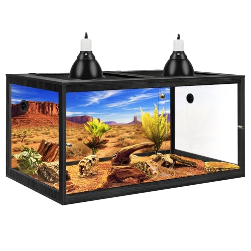 PROLEE 120 Gallon Bearded Dragon Tank, 4x2x2 Reptile Enclosure with Tempered Glass Sliding Doors, Lockable Front Opening and Metal Mesh Top, Large Terrarium for Lizards and Snakes, Black - color: Black