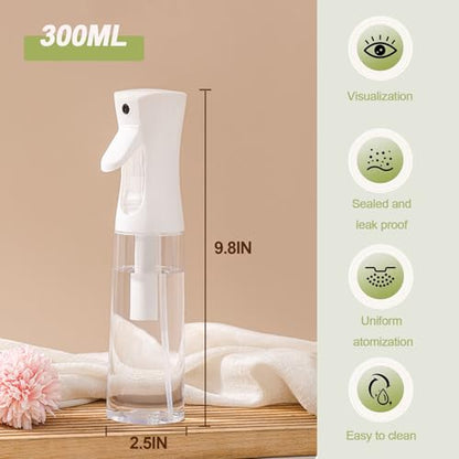 Fine Continously Mist Spray Bottle (10.1oz/300ml) for Body moisturizer Hair styling Cleaning Garden plant care etc.,Hair Mister Misting Continuous Mist Spray Bottle,2Pcs (Black+White) - color: Black+White