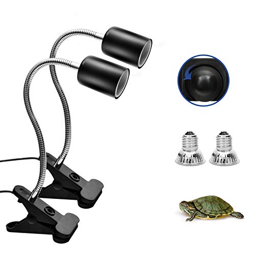 Techsea 2 Pack Reptile Heat Lamps with 360° Rotatable Clips, UVA + UVB Spectrum for Terrariums, 2 Light Bulbs Inside (Black-2 Pack) - color: Black-2 Pack