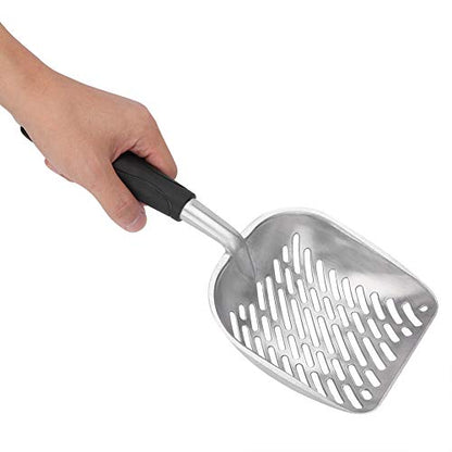 Fydun Cat Litter Shovel, Aluminum Alloy Pet Scoop Sifter Poop S Scoops Hollow Dog Puppy Waste Holder Holder Reptile Terrarium B Cleaning Tool (Black)