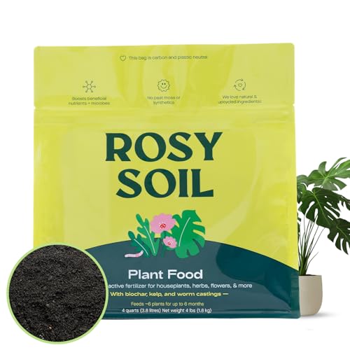 Rosy Soil Plant Food, Organic Fertilizer for Indoor Plants, 4 Quarts | Microbially Active Organic Indoor Plant Food, with Biochar, Kelp, Worm Castings, For Houseplants, Herbs & Flowers - color: Plant Food, size: 4 Quarts