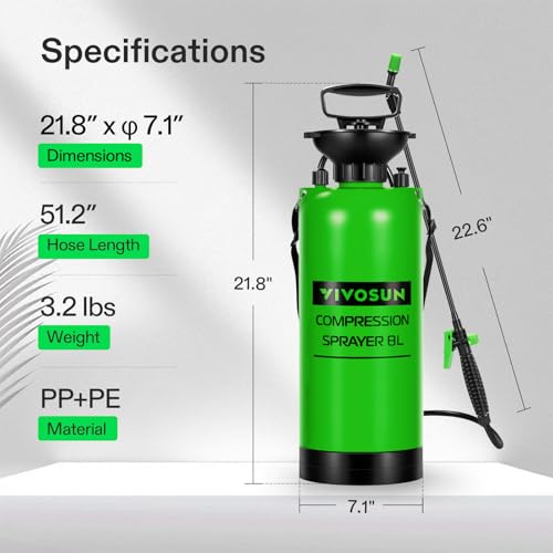 VIVOSUN Pump Sprayer 2 Gallon, Pressurized Lawn & Garden Water Spray Bottle with Adjustable Shoulder Strap, Pressure Relief Valve, for Spraying Plants, Garden Watering and Cleaning - color: Green, size: 2.1 Gallons