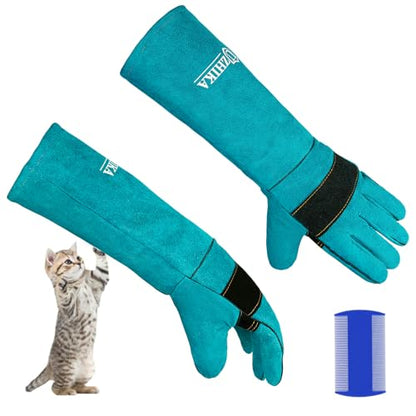 Animal Handling Glove Anti Scratch Protective Gloves for Training Dogs Cat Bird Snake Parrot Lizard Wild Animals Reptiles - Bite Resistant Gloves (Blue)
