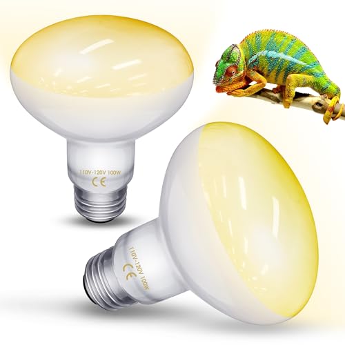 Reptile Heat Lamp Bulbs -100W UVA Natural Daylight Heating Lamp Basking Bulb for Bearded Dragon, Basking Spot Floodlight Light for Reptiles, Lizard, Turtle, Snake Bathroom, Plants,Chickens Pets,2 Pack - color: Daylight