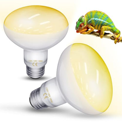 Reptile Heat Lamp Bulbs -100W UVA Natural Daylight Heating Lamp Basking Bulb for Bearded Dragon, Basking Spot Floodlight Light for Reptiles, Lizard, Turtle, Snake Bathroom, Plants,Chickens Pets,2 Pack - color: Daylight