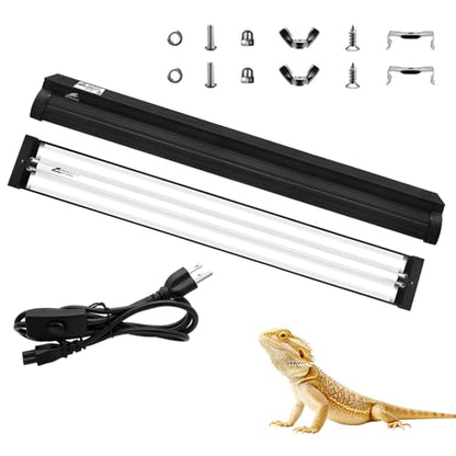 T8 UVB Reptile Light Fixture HO UVB Bulb Lighting Combo Kit, 10.0 UVB Light for Reptiles Terrarium Hood UVA UVB Desert Lamp for Bearded Dragon Turtle Tank (T8 15W 18Inch) - size: 18Inch