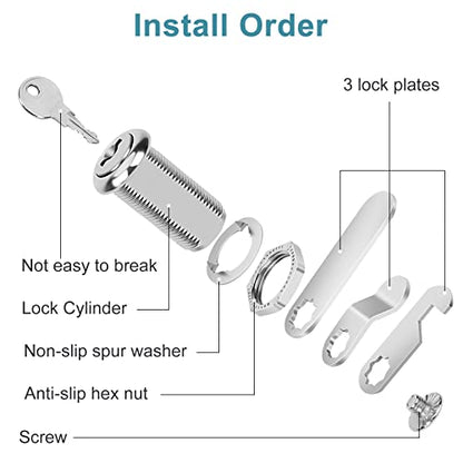 Cam Locks Cabinet Locks Keyed Alike, 1-3/8'' (Length) Cylinder Fits on 1-1/8'' Max Panel Thickness, Secure Files Drawers RV Storage Locks Replacement Set, Zinc Alloy (1-3/8 Inch 2Pcs) - size: 1-3/8 Inch 2Pcs